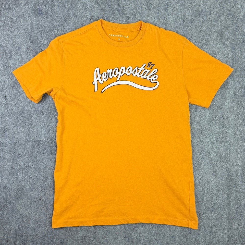 Aeropostale Mens Y2K Graphic Logo T-Shirt Orange Yellow Cotton Small 6180
